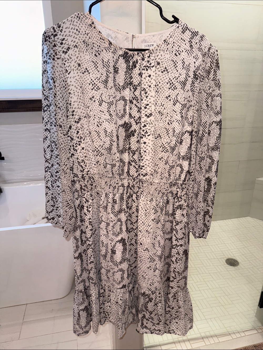 J. Crew Black and White Snake-Print Long Sleeve Dress
